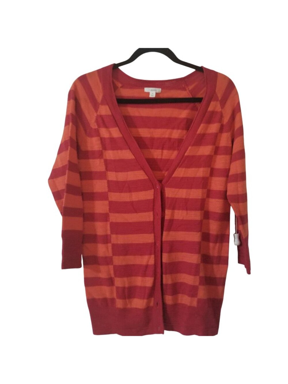 Caslon Womens Striped Button-Front Cardigan Sweater Medium Red & Orange